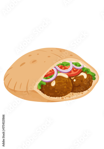 Appetizing falafel sandwich with fresh vegetables isolated on transparent background