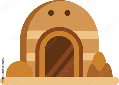 Traditional Mud Hut or Adobe Dwelling with Archway Entrance Rural Earthy Housing Illustration