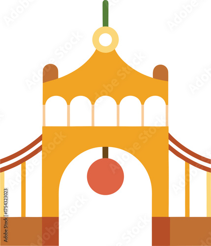 Iconic Golden Gate Bridge Structure with Archway and Round Element Flat Design Vector Art for San Francisco Landmarks