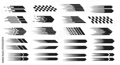 Vector illustration of set of racing stripes and speed lines isolated on white