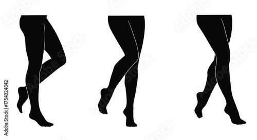 Three silhouetted female legs in varying poses a minimalist graphic design