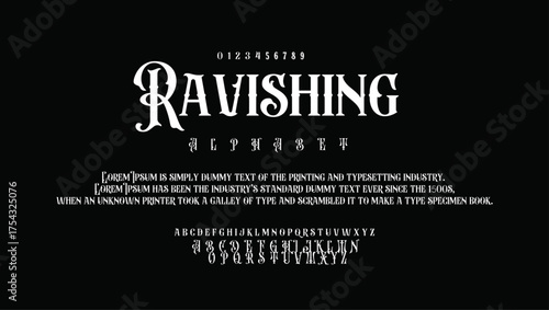 ravishing  premium luxury elegant alphabet letters and numbers. Vintage wedding typography classic serif font decorative vintage concept. Creative vector illustration.	
