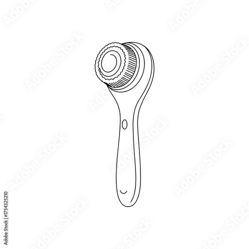 Facial cleansing brush, handheld electric skincare device with a round bristle head, minimal line drawing