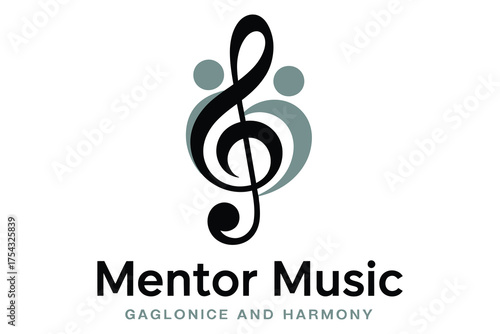 Mentor Music treble clef logo with harmony figures for music school, coaching and professional audio brand identity
