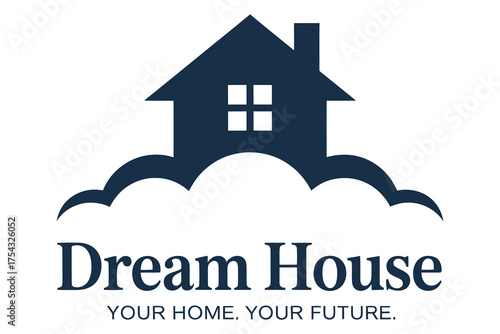 Dream House blue cloud home real estate logo with your home your future tagline for property, builder and housing company branding