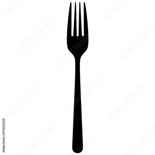 Elegant Black Fork Silhouette on White Background Culinary Utensil Design for Modern Dining and Food Presentation Projects