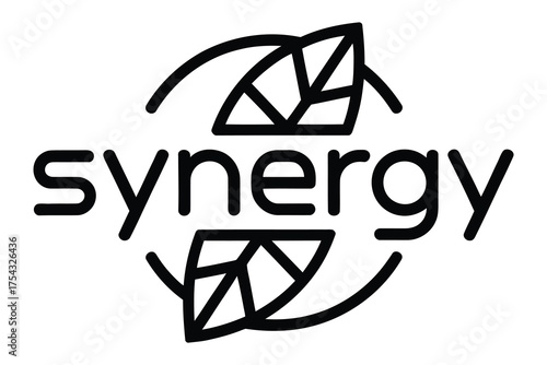 Minimal line art synergy logo with geometric leaf circle for eco, wellness and modern business branding