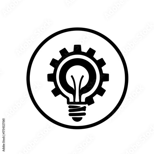 Creative Solutions Icon Combining Lightbulb and Gear for Innovation and Ideas, Thinking Outside the Box
