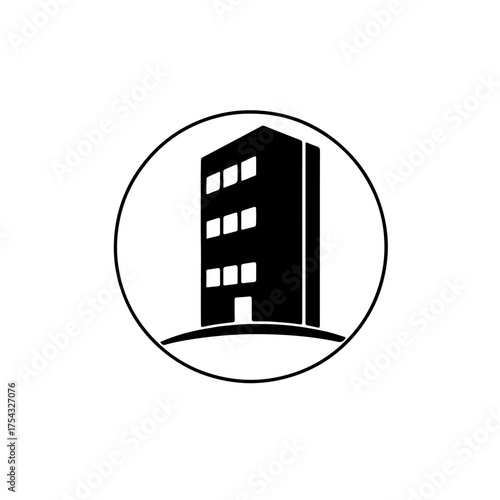 Architectural Landmark Illustration Modern Building Silhouette with Circular Frame