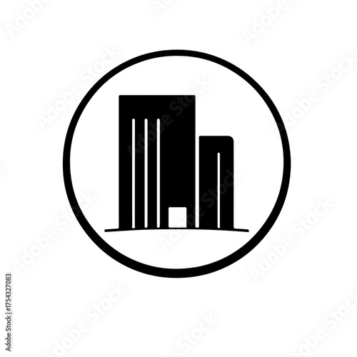 Urban Skyline Modern Cityscape Icon of Buildings and Architectural Design in Circular Frame