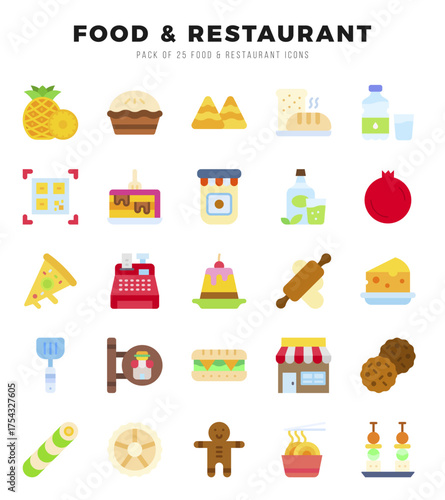 Food and Restaurant Flat icons collection. Flat icons pack. Vector illustration