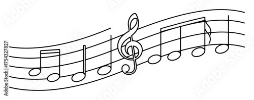 Minimalist Musical Notes Vector Art, Simple Outline Icons, High Contrast, White Background