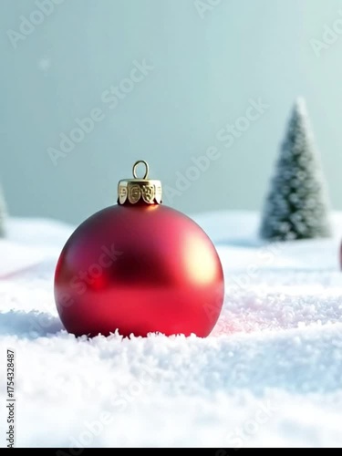 Wallpaper Mural Red Christmas ornaments on snow with evergreen trees in the background. A winter scene evoking holiday spirit and festive decoration. Torontodigital.ca