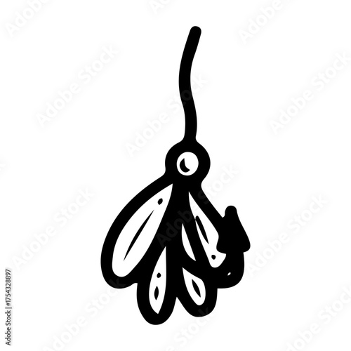 Fishing lures with feathers and hooks. Hand drawn doodle vector. Spinning rod equipment. Wobbler, spoon. Artificial fish. Seafood production. Lake camping. Fishery gear. Line art illustration.