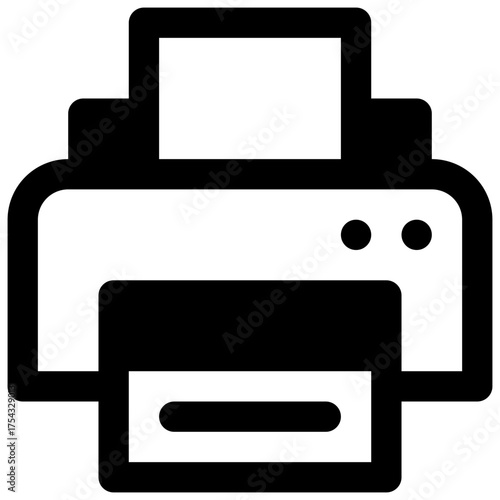 Printer. Outlined stroke vector icon with black-filled details.