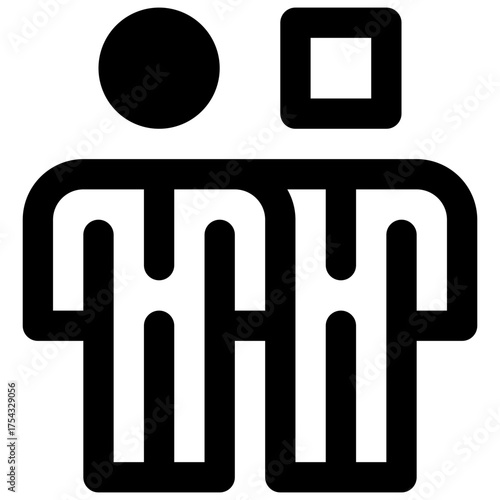 Workplace diversity. Outlined stroke vector icon with black-filled details.