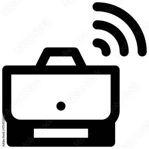 Remote work. Outlined stroke vector icon with black-filled details.