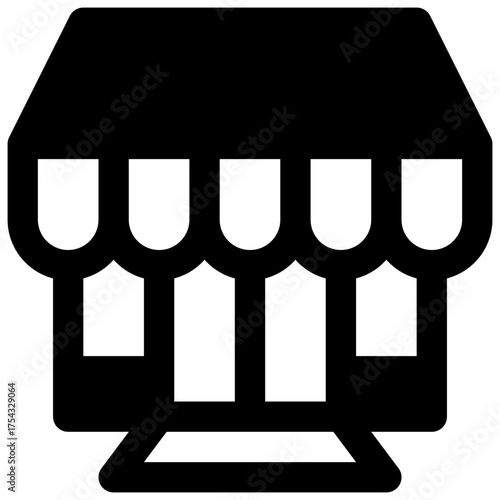 Shop. Outlined stroke vector icon with black-filled details.
