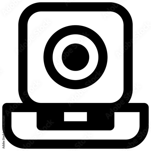 Webcam. Outlined stroke vector icon with black-filled details.