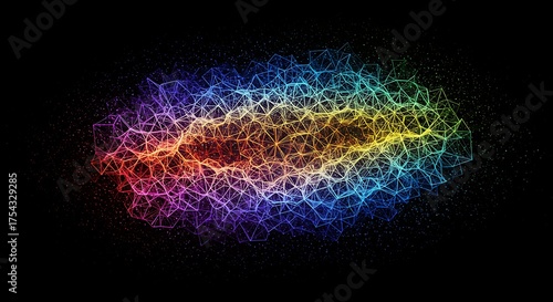 Neon Neural Network Abstract Multicolored Geometric Plexus on Black