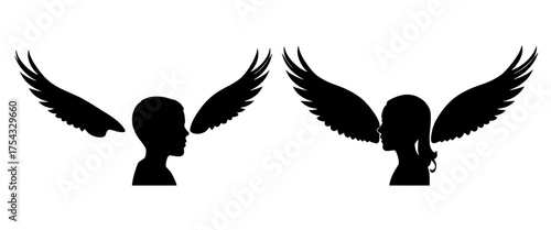 silhouettes of a boy and girl with angel wings, representing innocence and protection