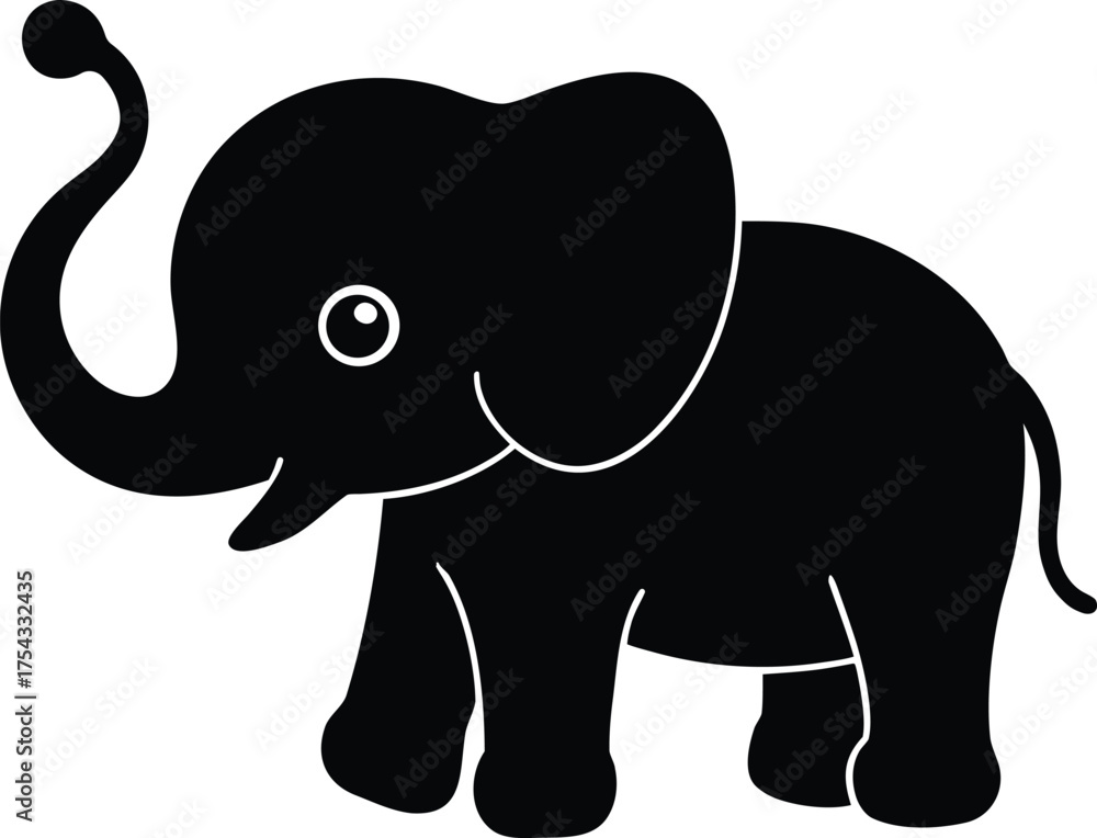 Fototapeta premium Cute Baby Elephant Silhouette Vector Illustration with White Eye Detail