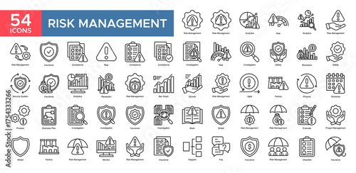Risk Management collection set. Risk Management,Analytics,Recession,Investigation,Compliance,Growth,Process, icon. Simple outline vector illustration