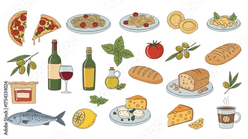 Delicious Italian Food and Drink Assortment for a Culinary Experience