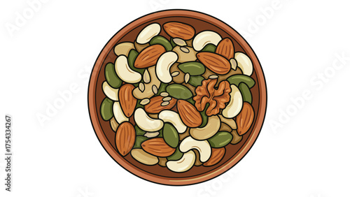 Nuts and seeds mix in a wooden bowl on white background  