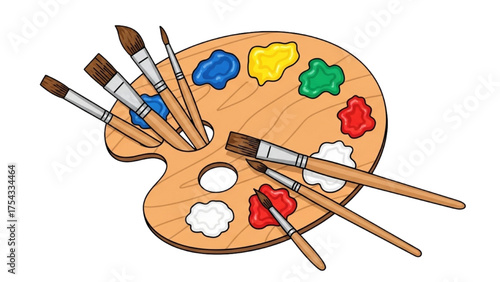 Vibrant Artist's Palette with Assorted Paintbrushes for Creative Art Projects and Artistic Expression