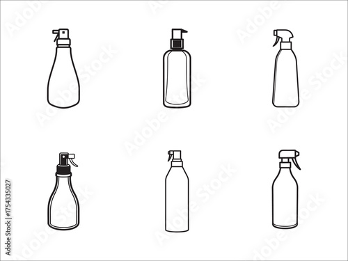 Six Cleaning Bottles Vector Illustration Collection Cleaning Products Icons Set