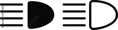 Light indicator dashboard icon set flat, outline styles with automotive car symbols, headlight beam signs, fog light, automatic lamp, dashboard interface vectors illustration black silhouette designs.