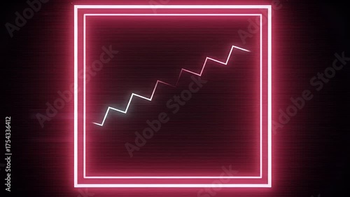 Pink neon square frame displays zigzag graph animation on black background