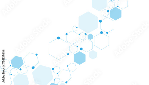 Science network pattern blue Hexagonal abstract background. Big Data Visualization structure elements . Health care and science medical pattern innovation. Template design with concept Dots and lines.
