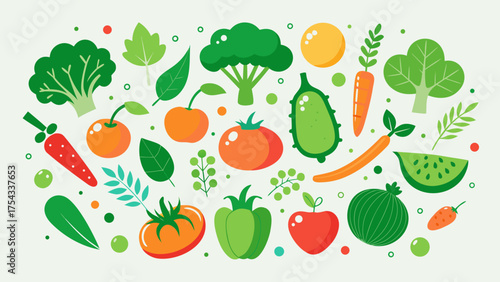 Charming hand-drawn vector illustration of fresh vegetables and fruits for healthy living designs