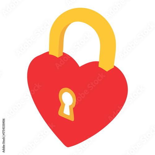 Red heart shaped lock with yellow shackle symbolizing love security and commitment