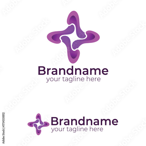 Abstract Swirl Flow Cross Star Logo Design Template in Vibrant Purple Gradient for Medical Health Technology or Creative Business