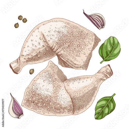 Raw chicken legs fresh meat vector
