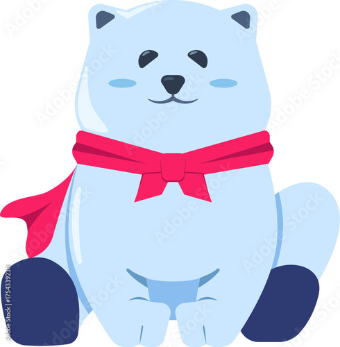 A smiling polar bear is sitting