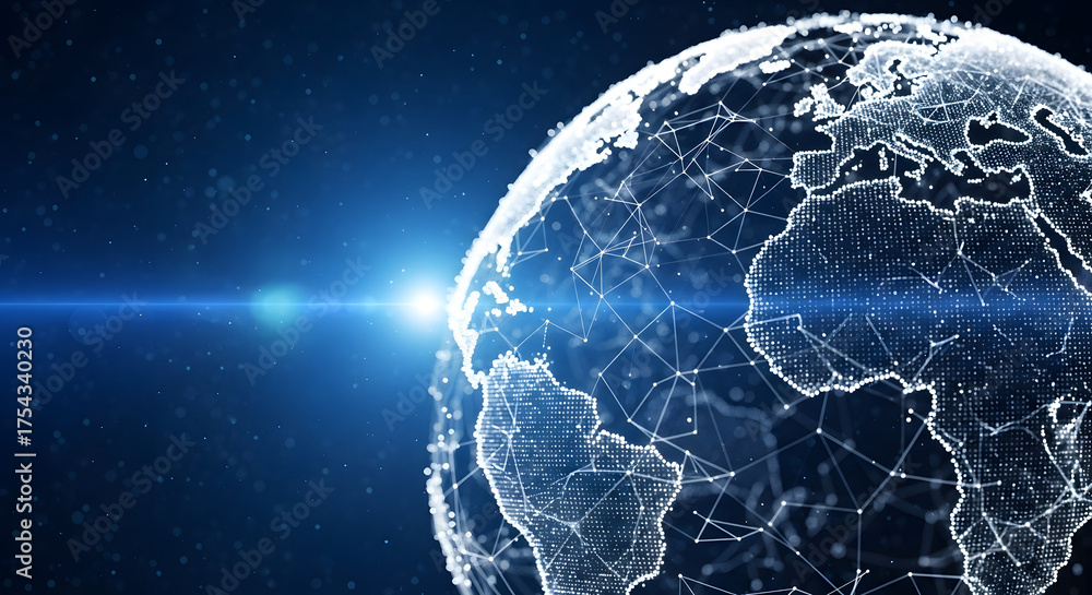 Fototapeta premium Digital earth globe with glowing network connections, representing global communication, technology, and interconnectedness in a modern world