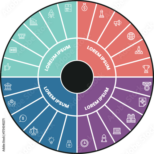 Collection of vector circle chart infographic templates for presentations, advertising, layouts, annual reports. 24 options, steps, parts	