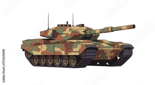 Modern Armored Combat Vehicle A Detailed Illustration of a Military Tank with Camouflage