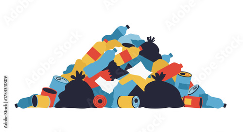 Colorful Pile of Mixed Waste and Garbage Illustration.