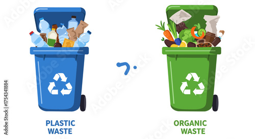 Two Recycling Bins: Blue for Plastic Waste and Green for Organic Waste.