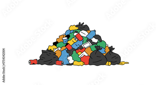 Cartoon Pile of Trash and Garbage Bags Illustration.