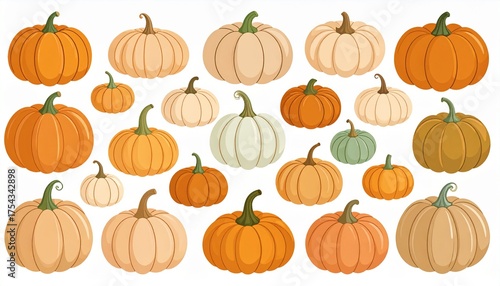 Set of simple autumn pumpkin. Hand drawn pumpkin squash in warm natural fall colors