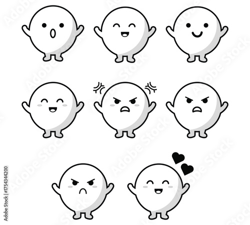Set of cute ghost emoticons showing different emotions