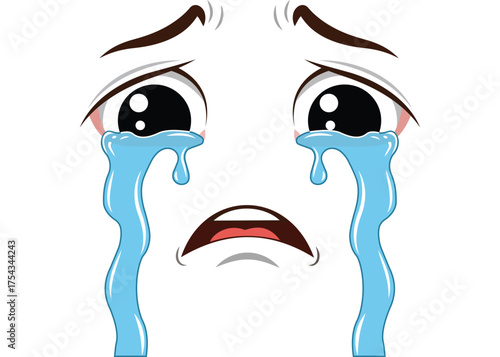 Closeup of a sad face crying with large tears