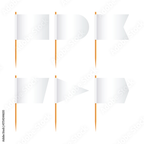 White Flags on Wooden Toothpicks Vector Illustration