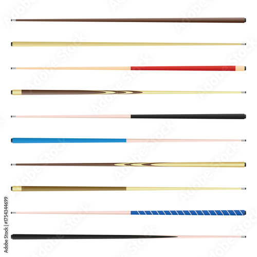 Wooden Billiard Cues Vector Illustration